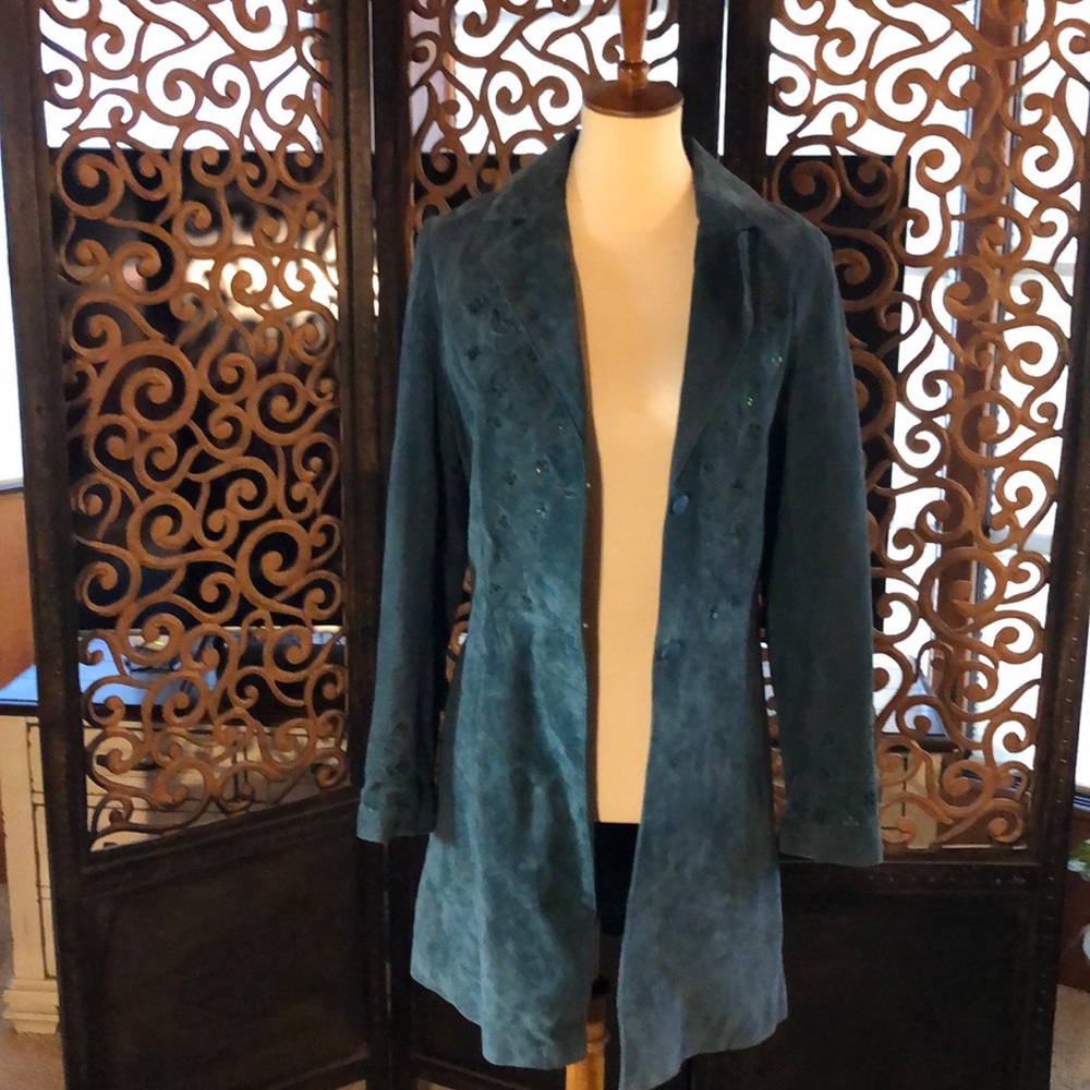 Turquoise suede midi blazer. Never worn!